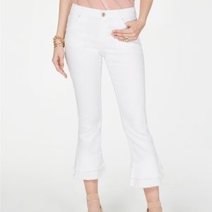 INC White Double-Ruffle Hem Curvy Ankle Jeans